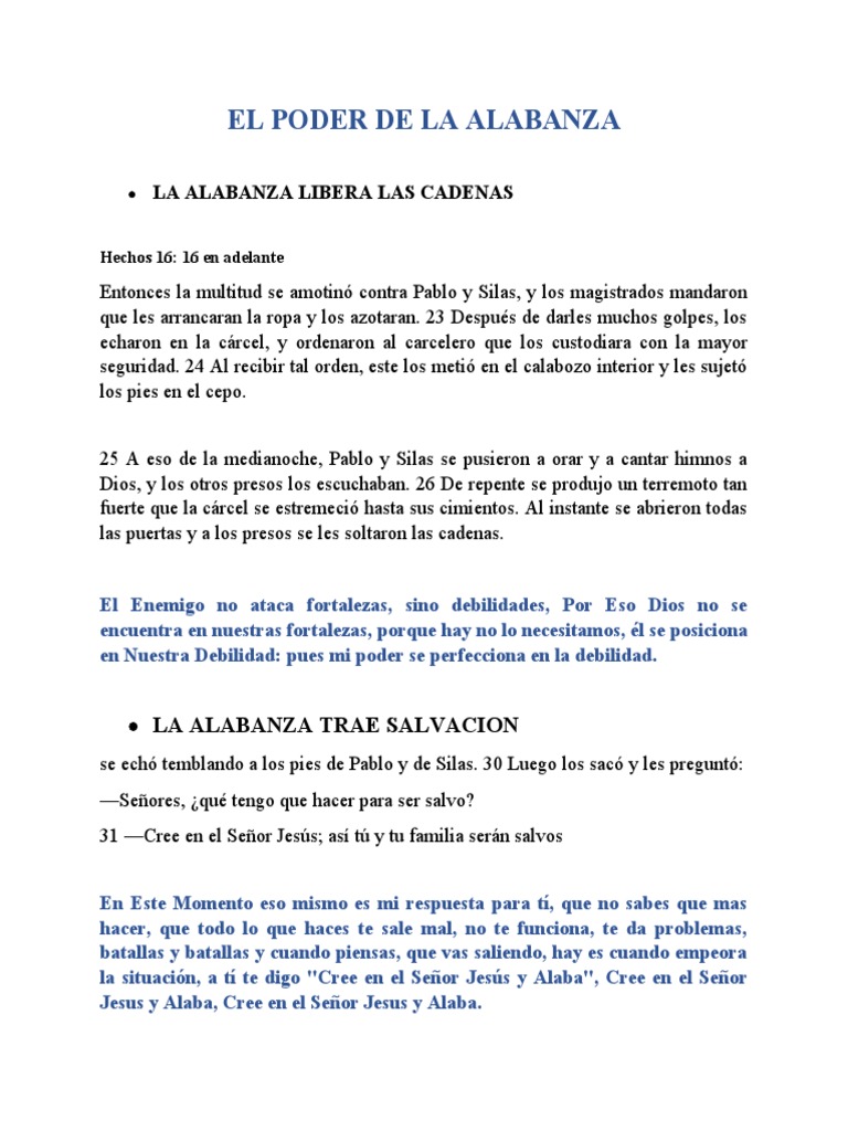 El Poder de La Alabanza | PDF | Cristo (título) | Pablo el apóstol