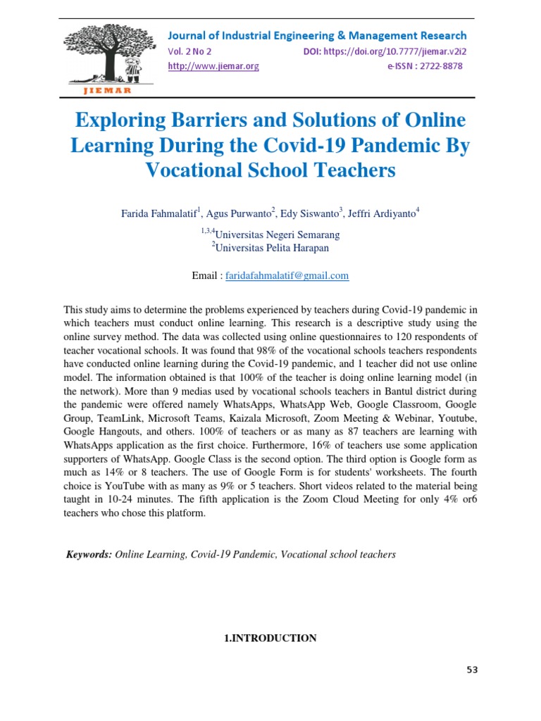 Barriers to Online Learning in Vocational Schools | PDF | Educational ...