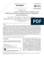 Antiplasmodial Activities of Ethanol Extracts of Euphorbia Hirta Whole Plant and Vernonia Amygdalina Leaves in Plasmodium Berghei-Infected Mice