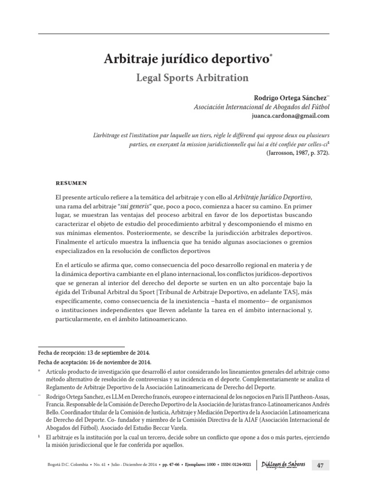 Arbitraje Jurídico Deportivo Pdf Mediación Arbitraje