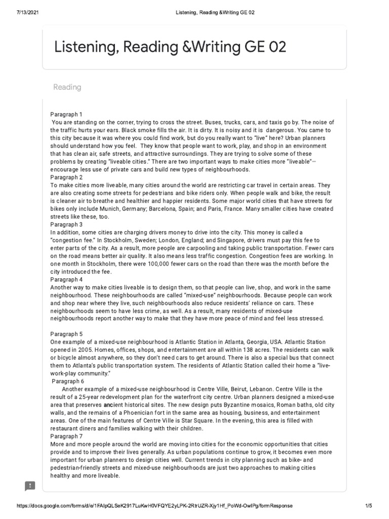Listening, Reading &writing GE 03 | PDF