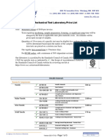 Mechanical Test Laboratory Price List: Tension & Compression