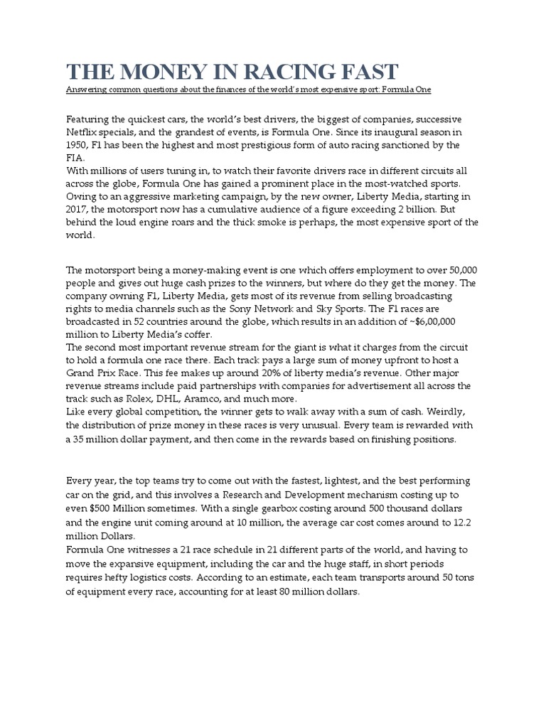 Formula One Finances Explained | PDF | Formula One | Motorsport