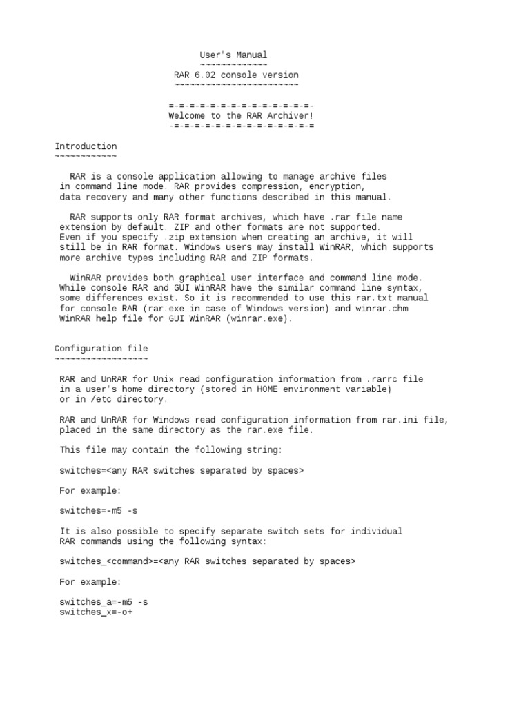RAR 6.02 Console User Manual | PDF | Command Line Interface | Zip (File ...