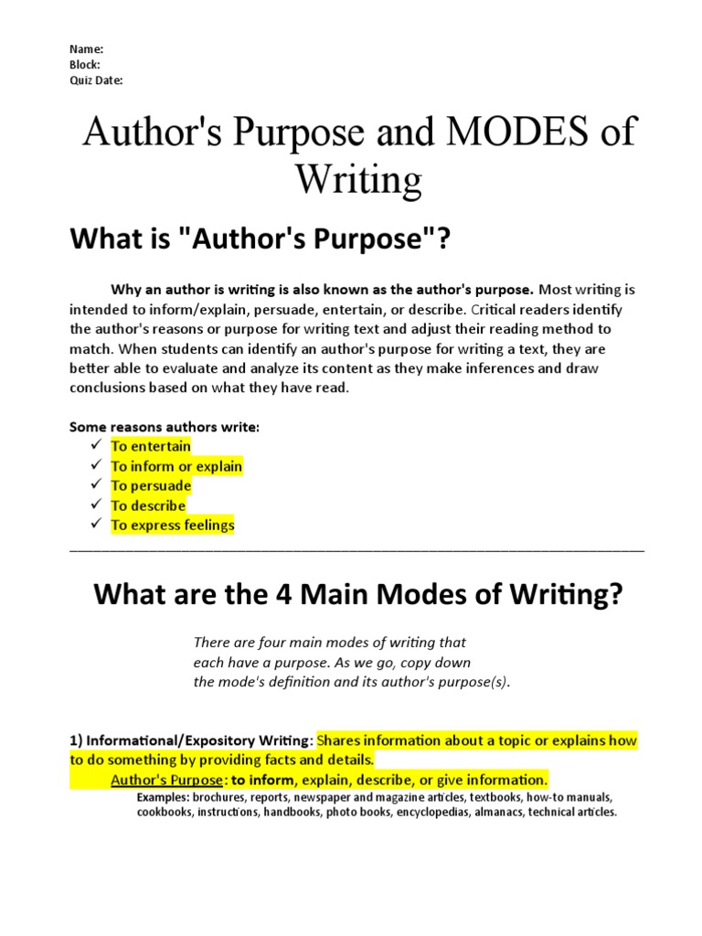 Understanding Author's Purpose in Writing | PDF | Narrative | Writers