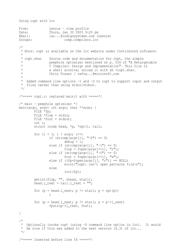 Using Copt with LCC Compiler | PDF | Computer Science | System Software