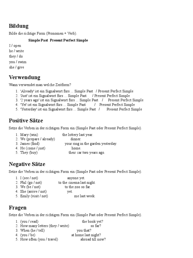 Nachhilfe Present Perfect Und Simple Past | PDF