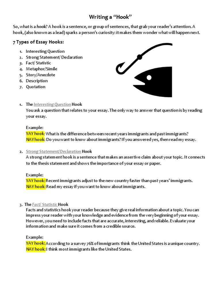 Writing A Hook: 7 Types of Essay Hooks, PDF, Essays