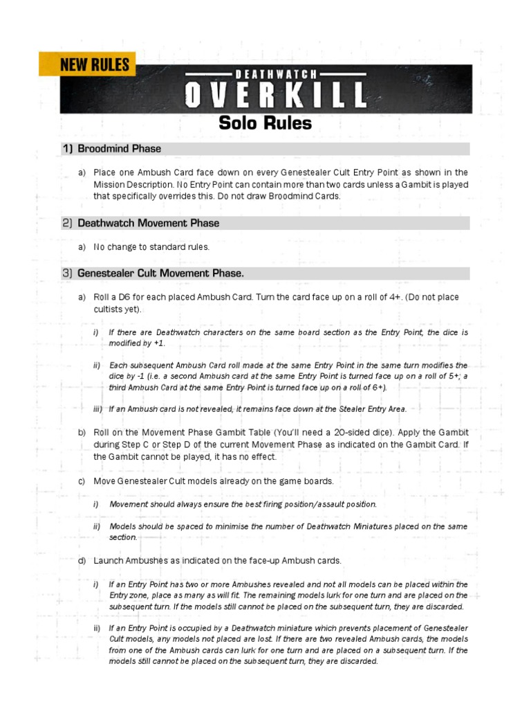 Deathwatch Overkill Solo Rules PDF Military