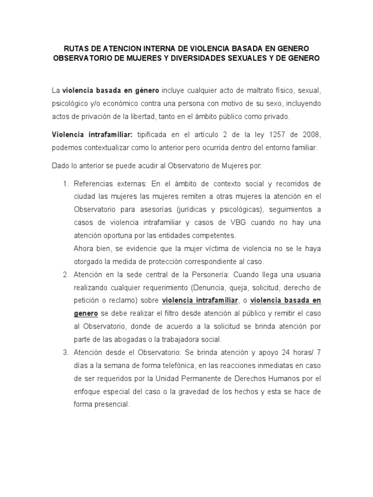 Rutas de Atencion Interna de Violencia Basada en Genero Observatorio de ...