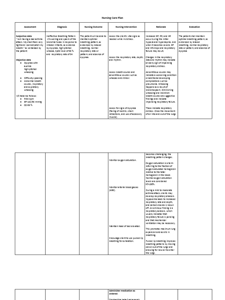 Ineffective Breathing Pattern PDF Breathing Respiratory System