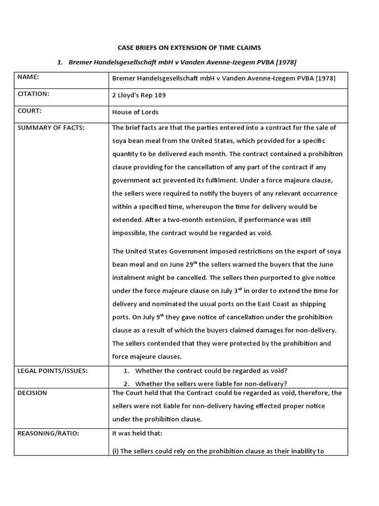 Uk Case Briefs On Extension of Time Claims PDF Damages Common Law