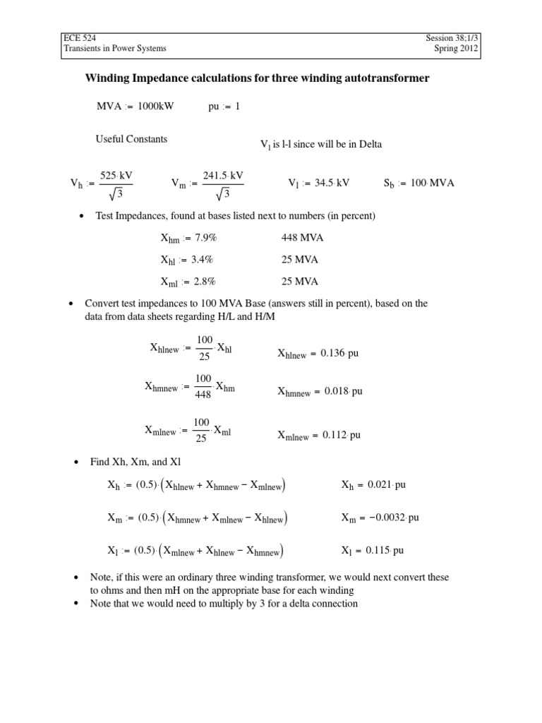 Winding Impedance Calculations For Three Winding Autotransformer | PDF ...