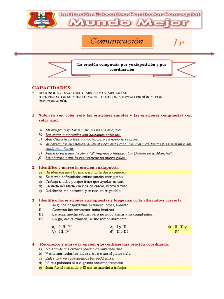 2R02 - Oraciones Simples y Compuestas | PDF | Artes del Lenguaje y ...