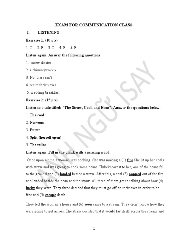 Exam For Communication Class Key | PDF | Language Arts & Discipline ...
