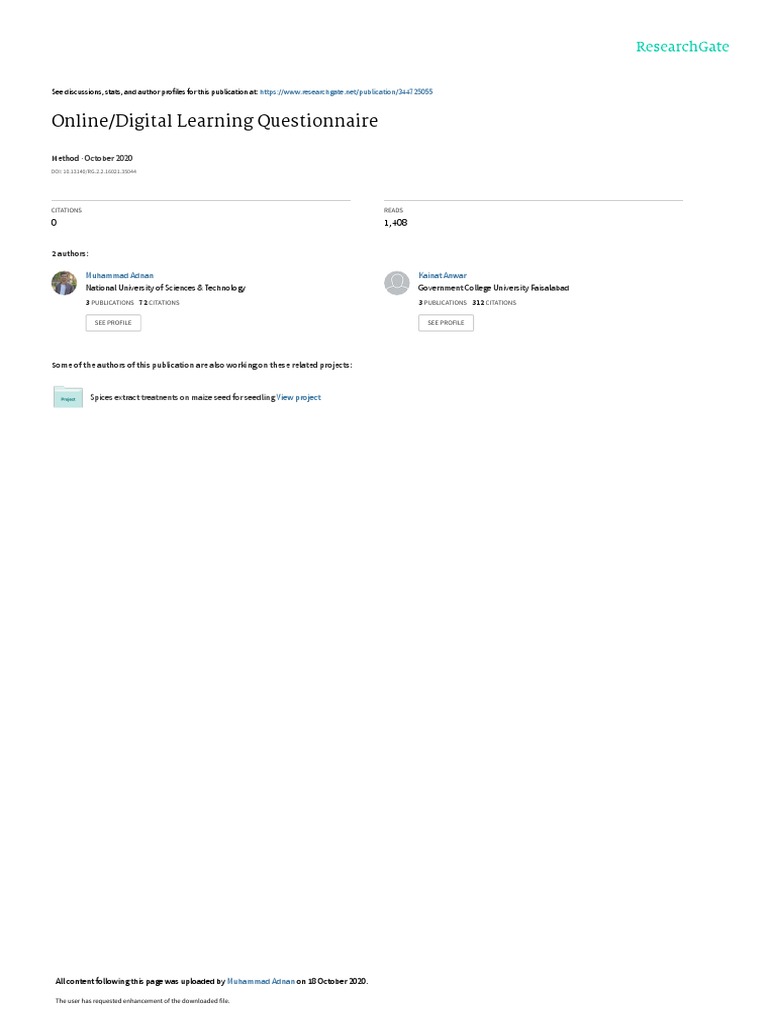 Online/Digital Learning Questionnaire: October 2020 | PDF | Digital ...