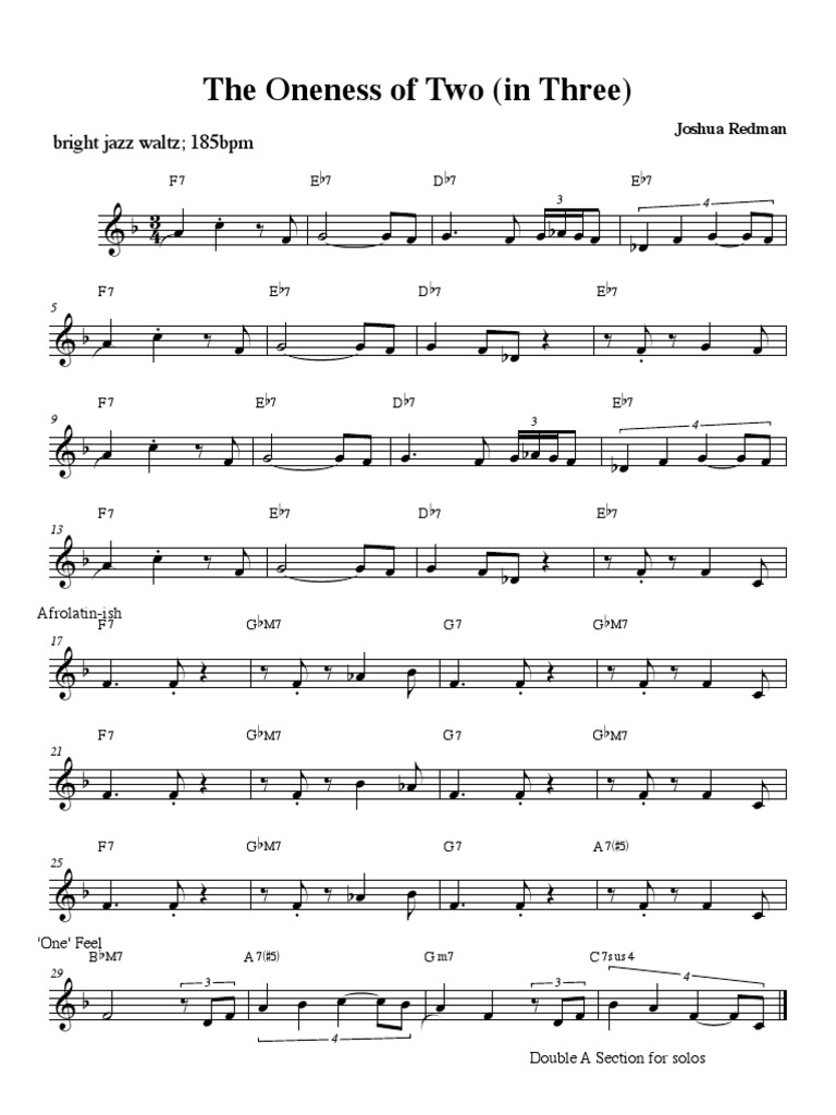 Joshua Redman The Oneness of Two in Three | PDF