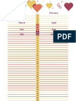 Monthly calendar with days numbered