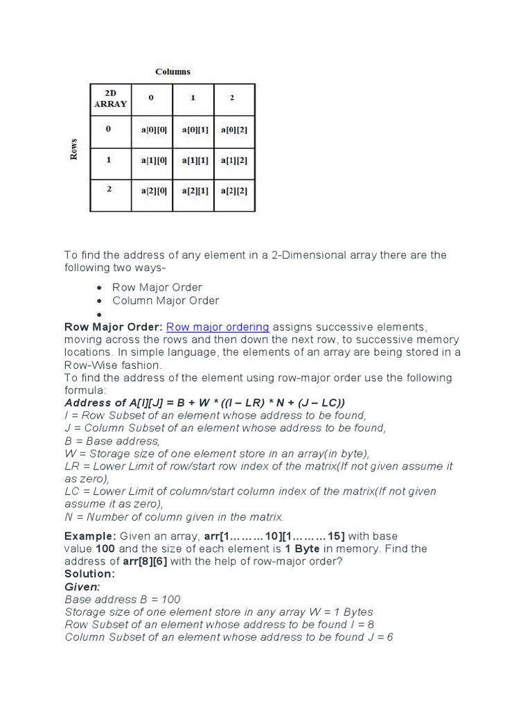 Address Calculation 2-D Matrix | PDF | Matrix (Mathematics) | Computing