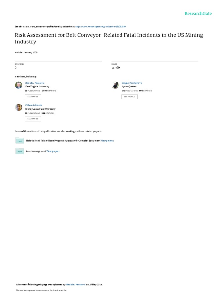 Risk Assessment For Belt ConveyorRelated Fatal Incidents in The US