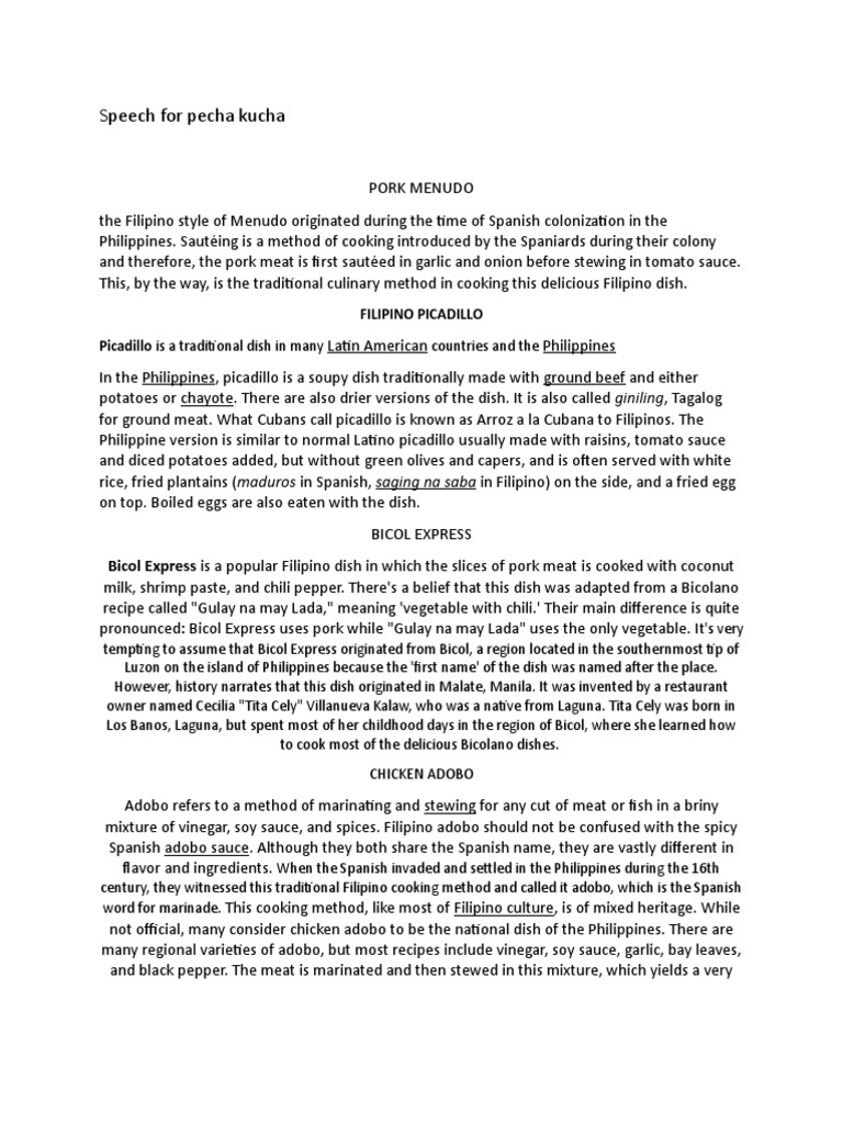 Speech For Pecha Kucha: Filipino Picadillo Picadillo Is A Traditional ...