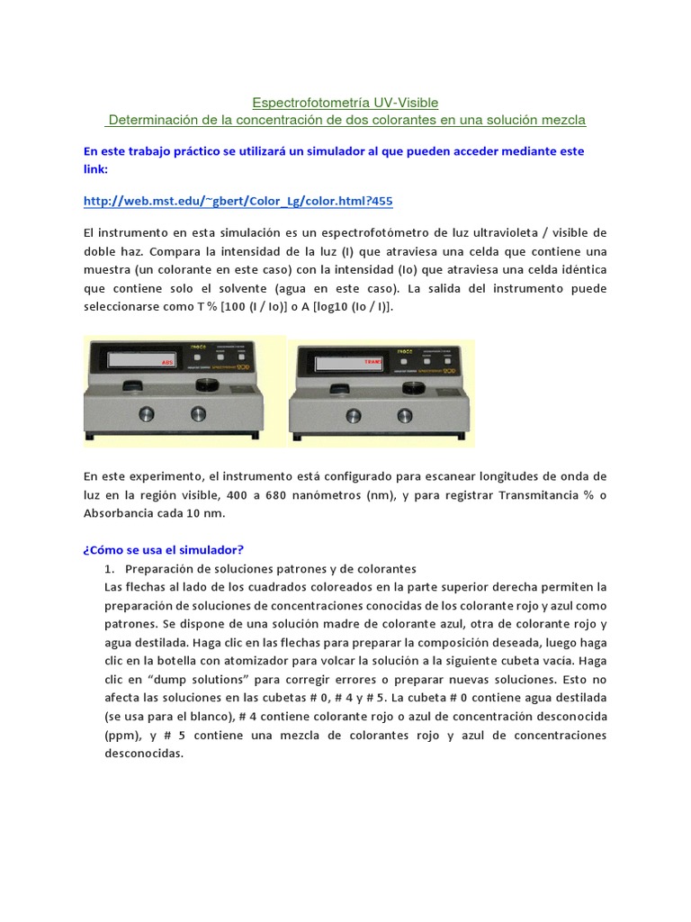 UV Vis Spectroscopy Virtual Lab Español PDF Espectrofotometria