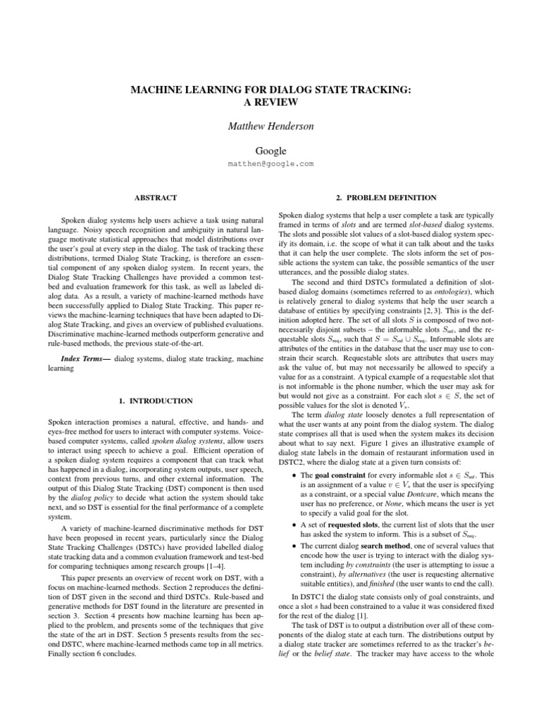 Machine Learning in Dialog State Tracking | PDF | Machine Learning ...
