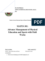 MAPES 301: Advance Management of Physical Education and Sports With Field Works