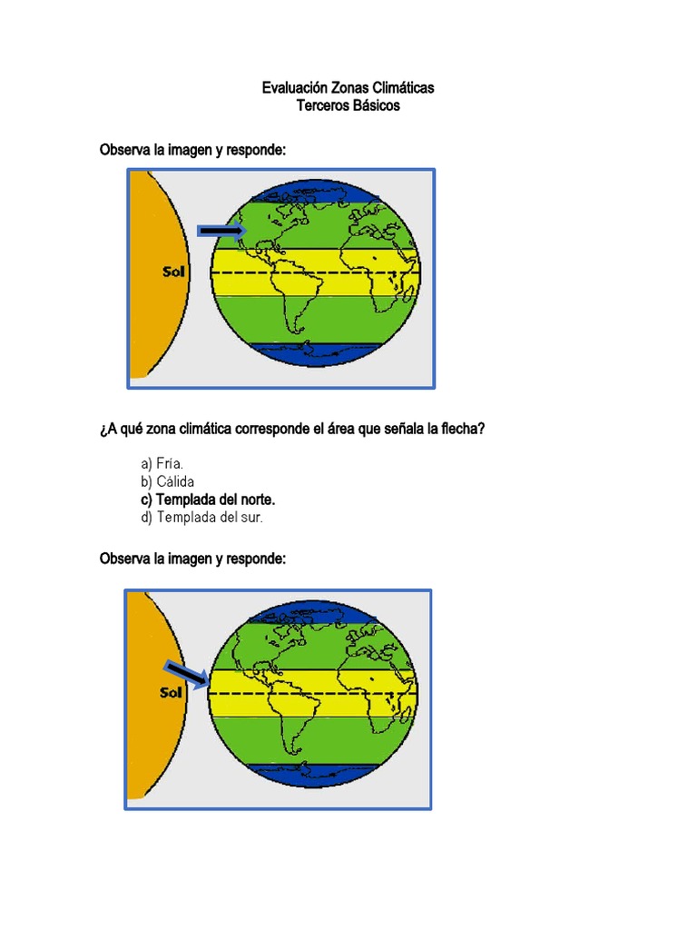 Evaluación Zonas Climáticas 3° Básico | PDF | Clima templado | Clima