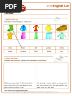 Ingles Reading and Writing Worksheet Clothes