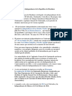 Proceso de Independencia de La Republica de Honduras