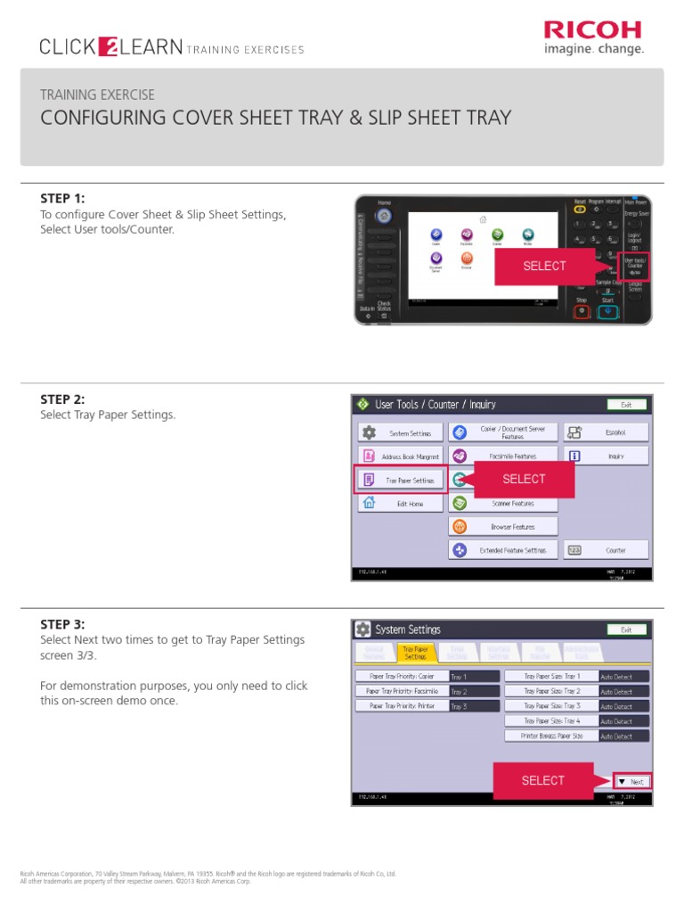 Configure Cover Sheet and Slip Sheet Tray For Ricoh IMC Copiers | PDF ...