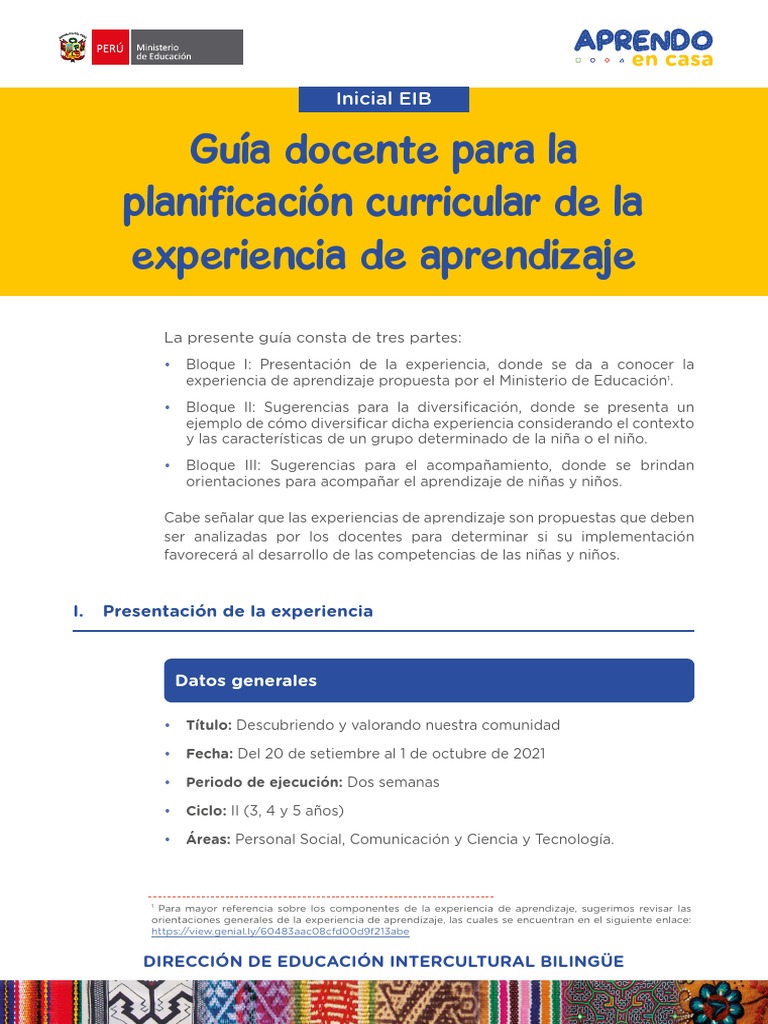 Exp11 Planificamos Eib Inicial Guia | PDF | Aprendizaje | Evaluación