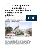 Colegio de Arquitectos Municipalidades No Cumplen Con Fiscalizar La Construcción de Edificios