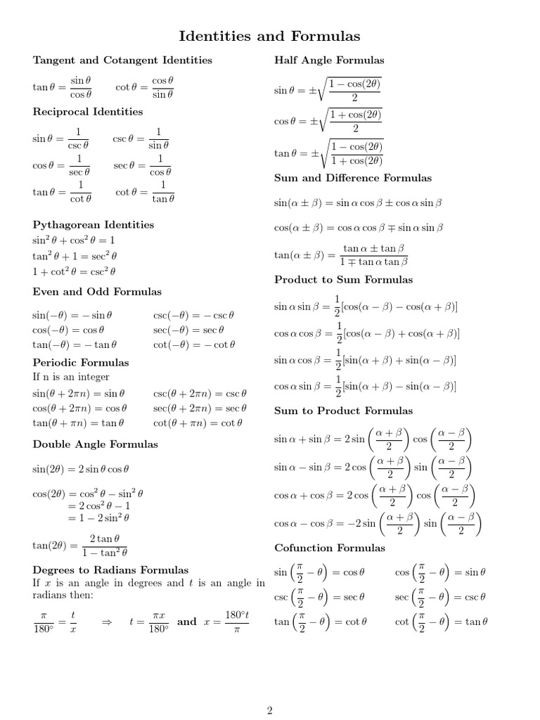 Math Resources Trigonometric Formulas | PDF | Trigonometric Functions ...