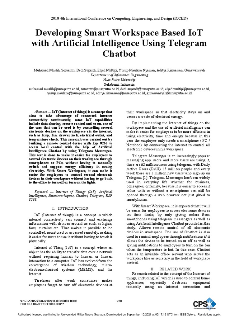 Developing Smart Workspace Based IOT With Artificial Intelligence Using ...