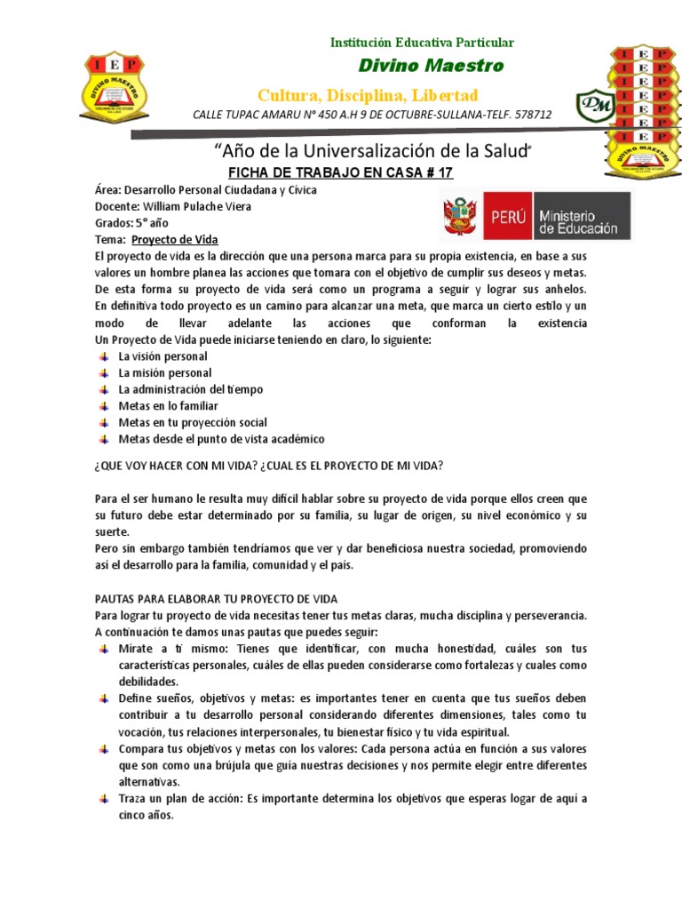 Proyecto de Vida para 5to Grado | PDF | Desarrollo personal