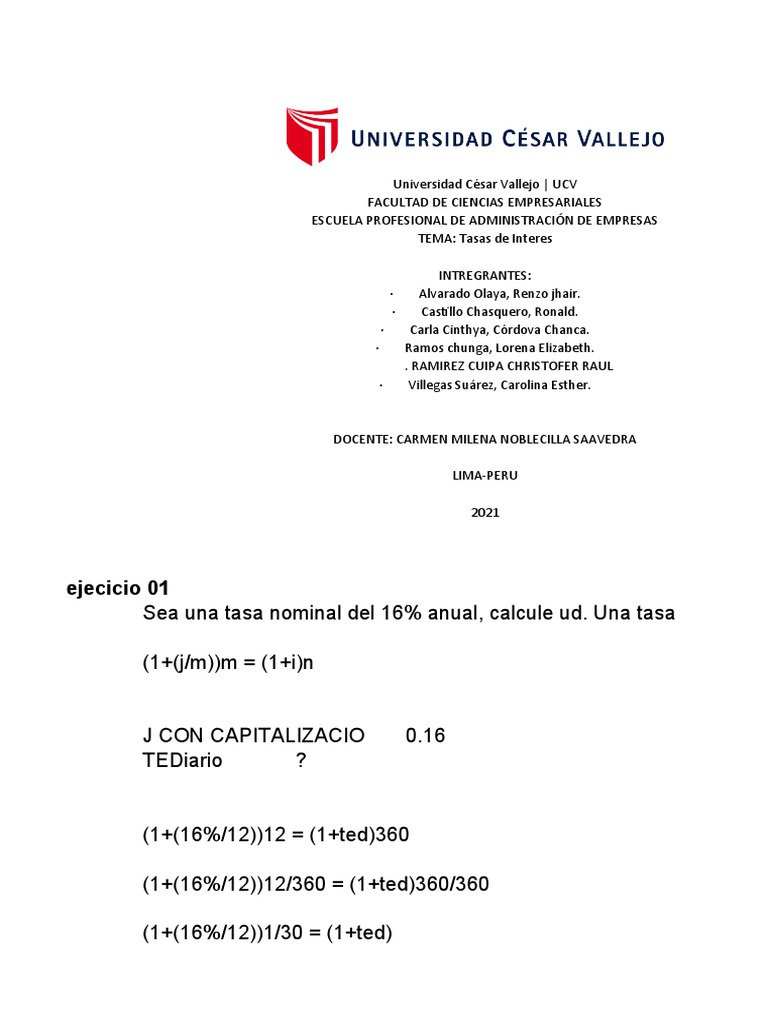 Ejercicios Matematica Financiera | PDF | Interés | Dinero