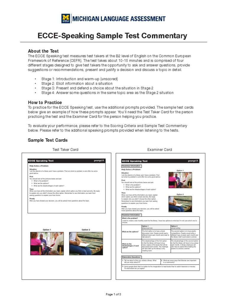 ECCE Speaking Test Sample Overview | PDF | Test (Assessment) | Books