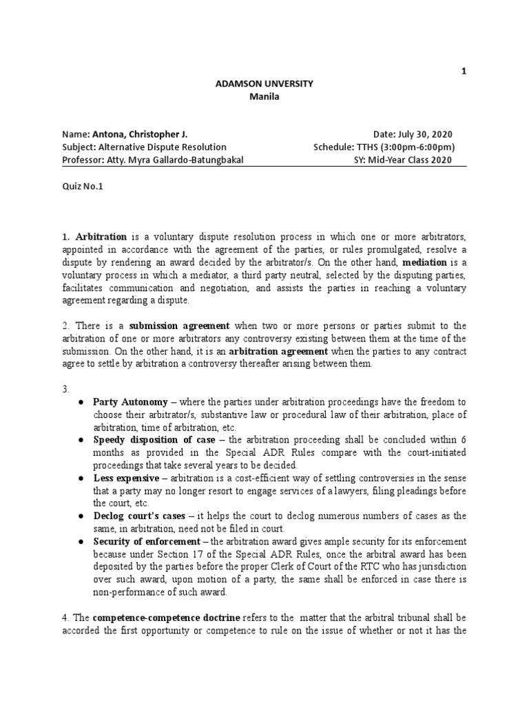 Alternative Dispute Resolution Pdf Arbitration Alternative