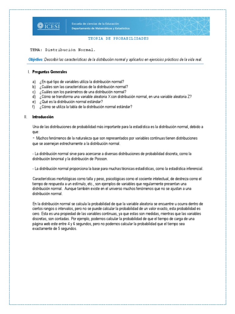 Características de la Distribución Normal | PDF | Distribución normal ...