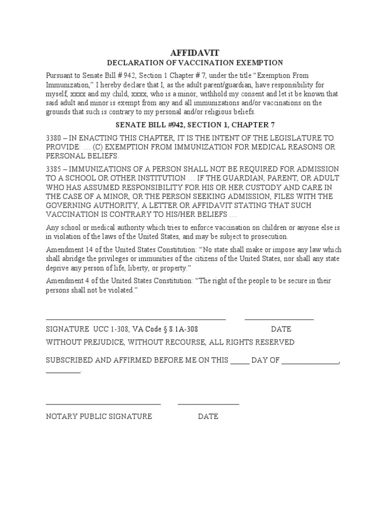 Affidavit Declaration of Vaccination Exemption | PDF