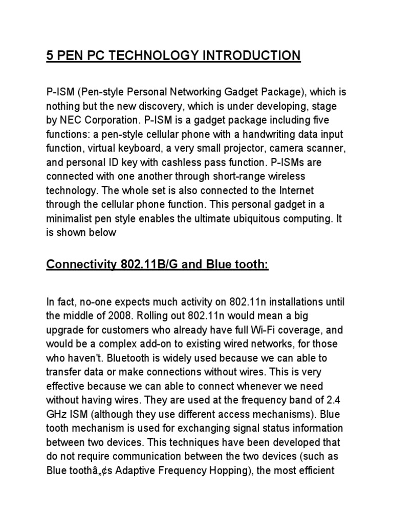 5 Pen PC Technology Introduction PDF Ieee 802.11 Bluetooth