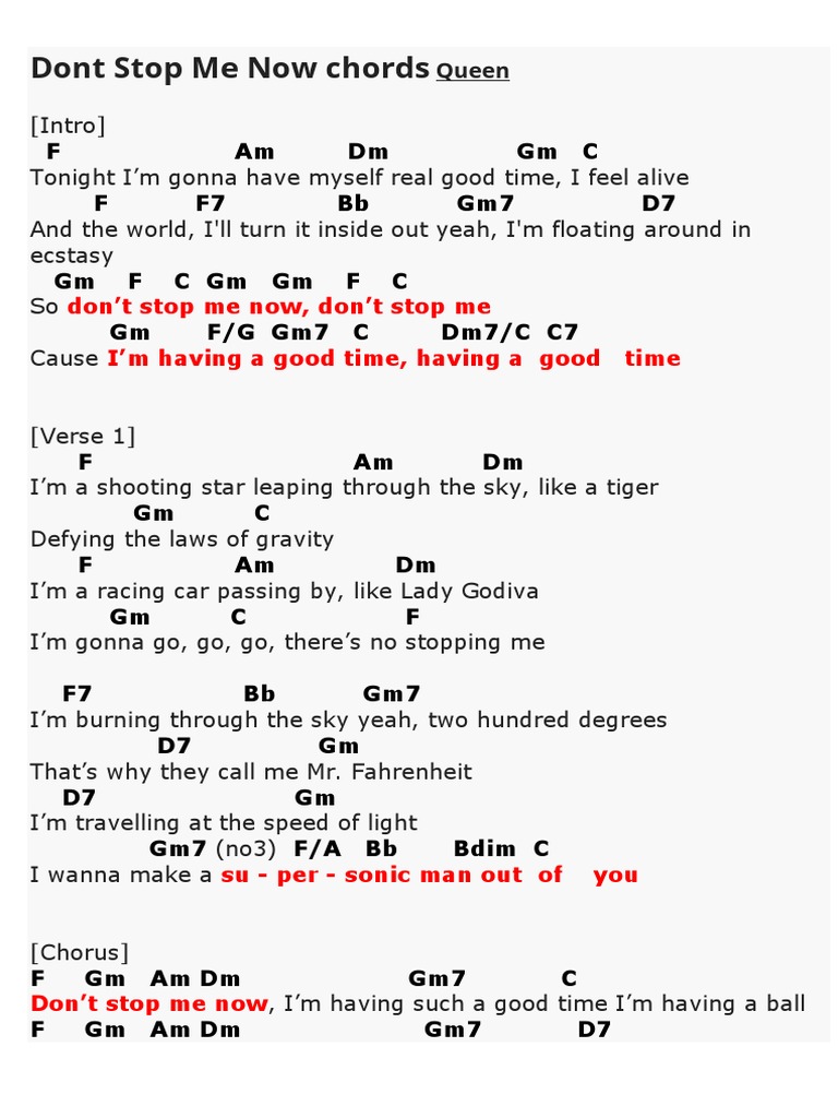Dont Stop Me Now Chords | PDF