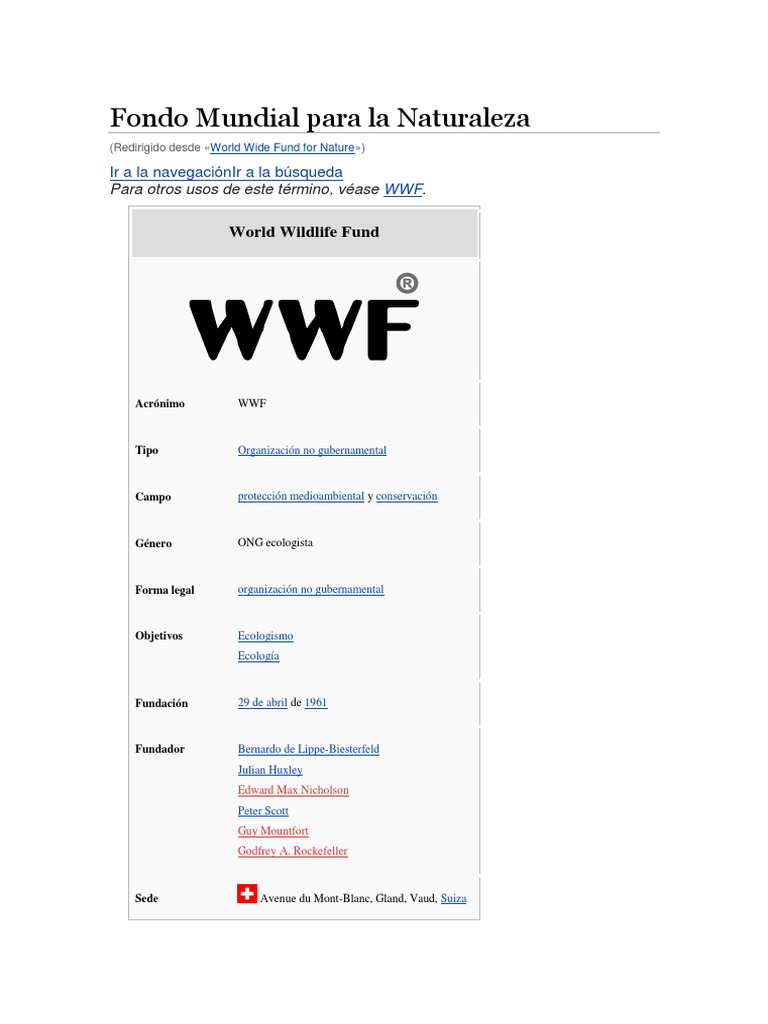Fondo Mundial para La Naturaleza | PDF | Fondo Mundial para la Naturaleza |  Naturaleza