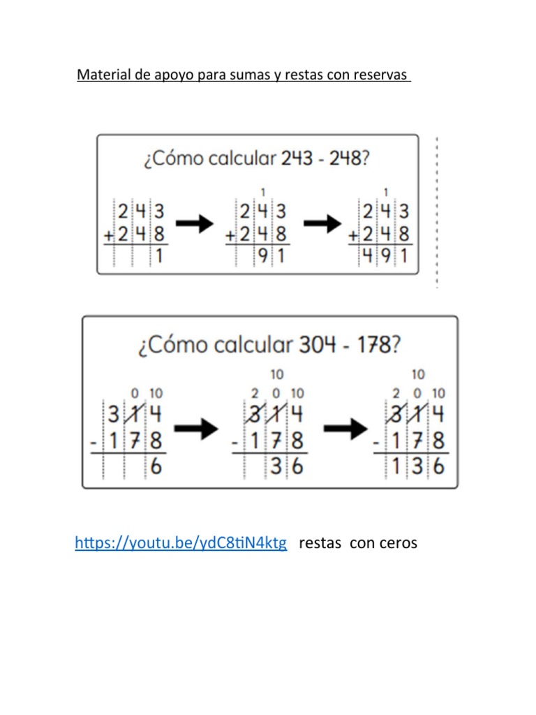 Material de Apoyo para Sumas y Restas Con Reservas | PDF