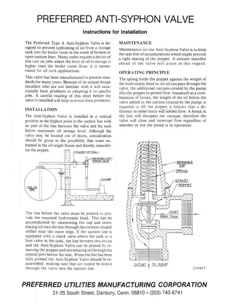 Anti Syphon Valve Installation Manual PDF