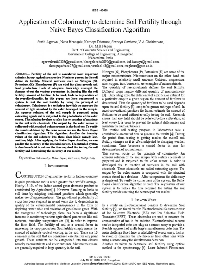Application of Colorimetry To Determine Soil Fertility Through Naive
