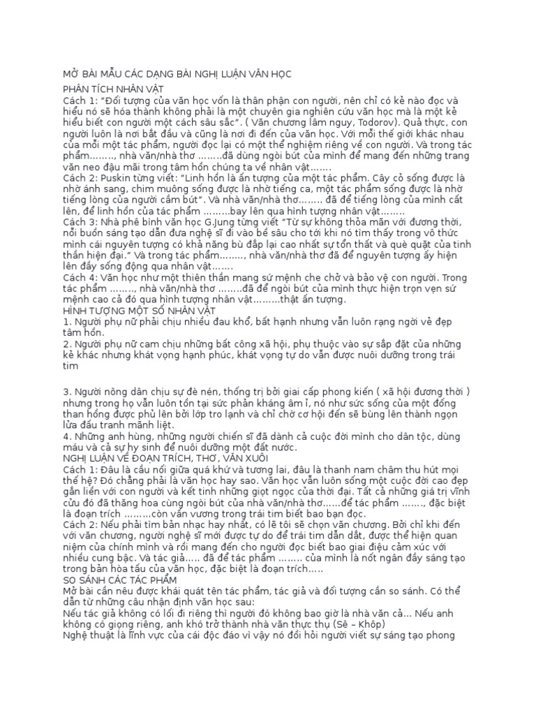  123doc mo bai mau cac dang nghi luan van hoc pdf