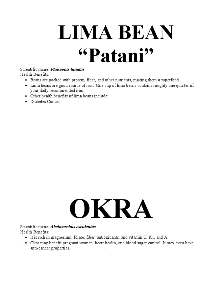 Lima Bean "Patani" PDF Bean Diet & Nutrition